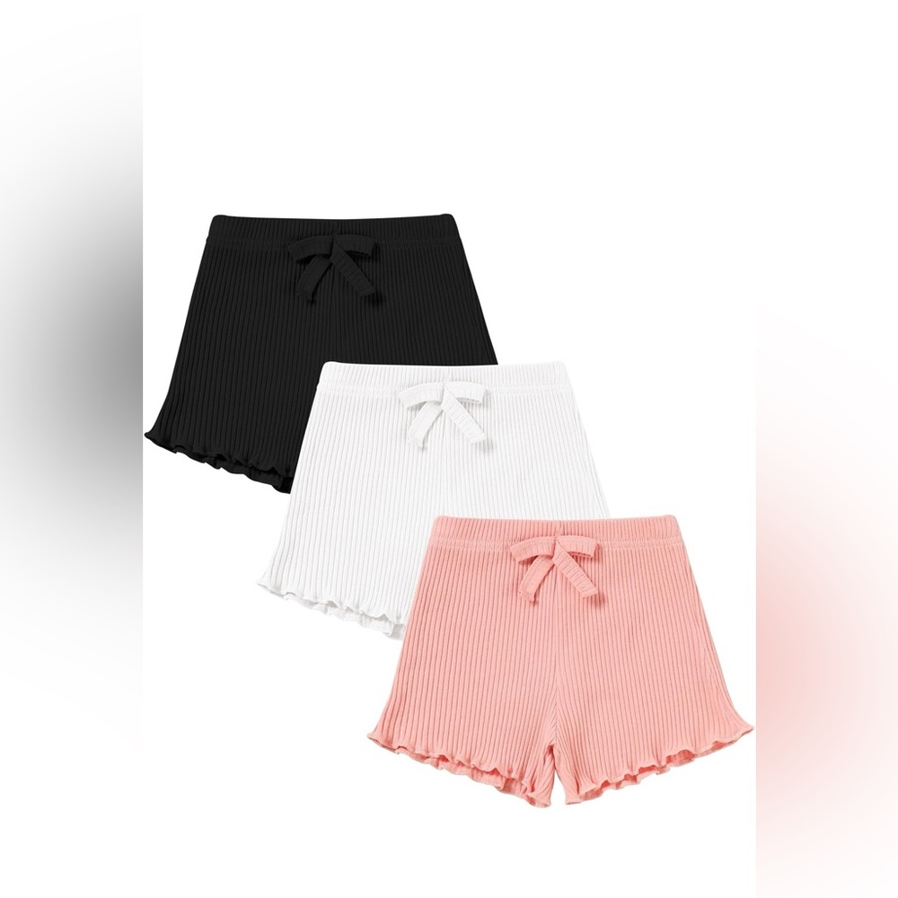 Ribbed Shorts Set in Black, White, and Pink